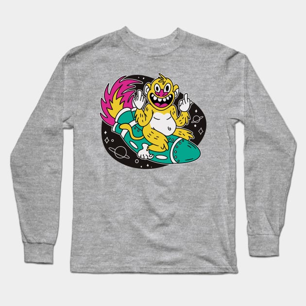 Monkey On Space Rocket Long Sleeve T-Shirt by Cosmo Gazoo